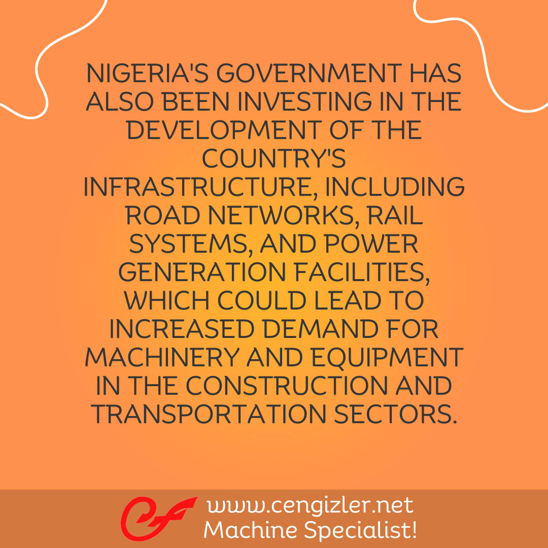 6 Nigeria's government has also been investing in the development of the country's infrastructure, including road networks, rail systems, and power generation facilities